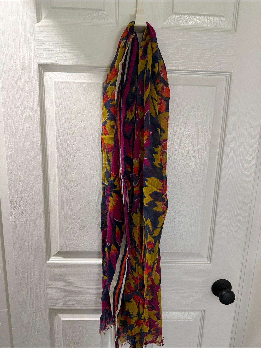 LOFT Bright Floral Pattern Scarf in Pink, Yellow & Navy